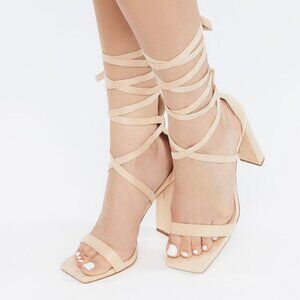 NEW Forever 21 Faux Suede Lace-Up Block Heels